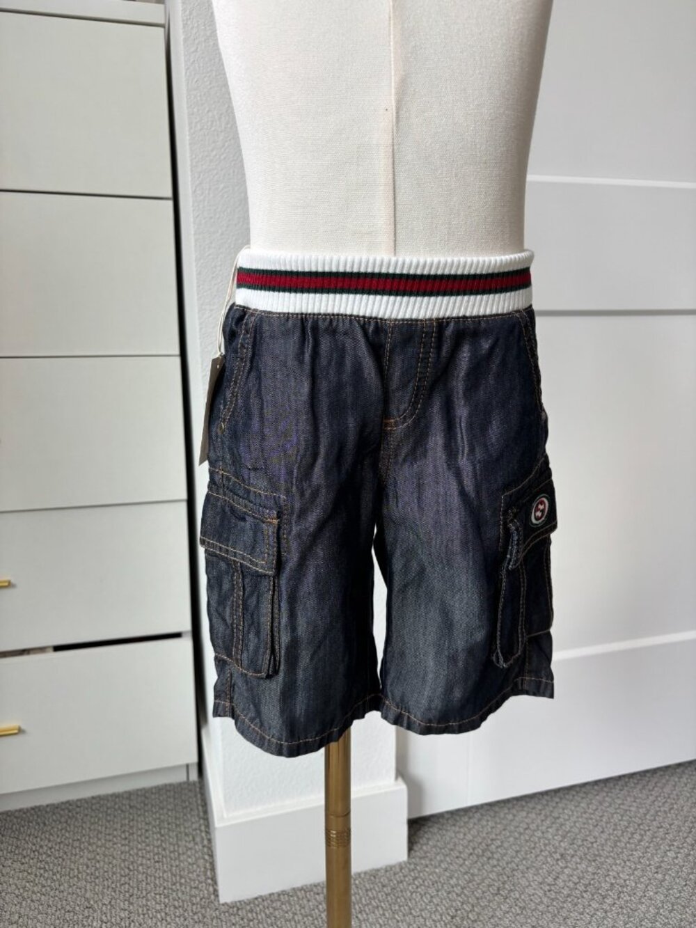 GUCCI Authentic Boys' Blue Denim Cargo Shorts Pull On Side Pockets Size 4